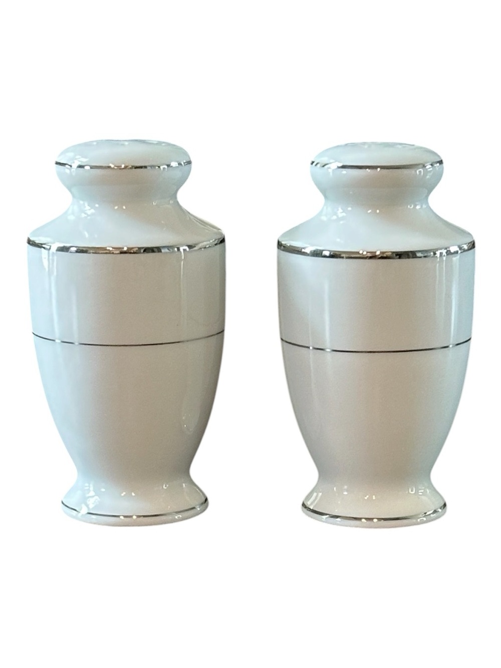 Lenox White Ceramic Vases with Silver Trim